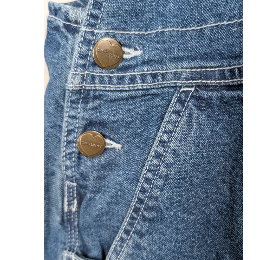 Carhartt Shortall Overalls Girls Size 8 Blue Denim Heart Buttons OX9744-G - Picture 5 of 8